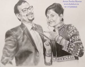 Couple's handmade pencil sketch on 11.7"x16.5" paper