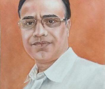 Oil painting on canvas. father portrait in oil color on canvas