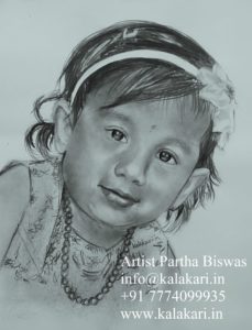 Pencil sketch of a little girl