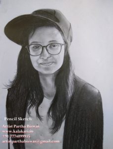 graphite pencil sketch of a girl with cap on 8.3"x11.7"