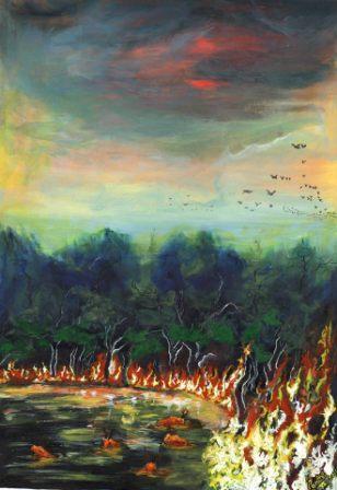 burning forest abstrast painting