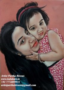 Mother and daughter Oil painting