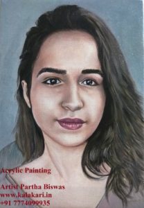 acrylic painting portrait of a girl. Handmade painting on canvas.