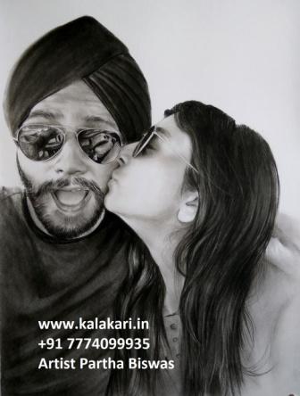 Photo to charcoal portrait painting by portrait artist in India