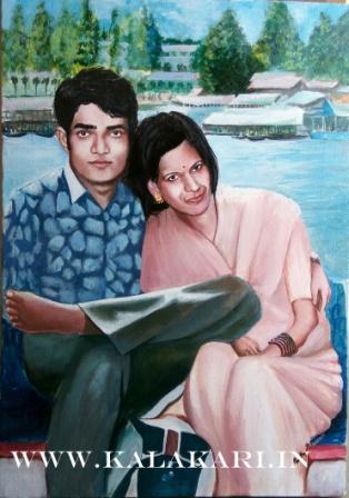 Couple painting on canvas
