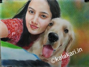 Dog drawing with girl
