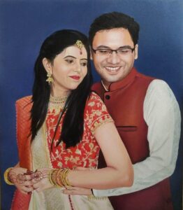 Colorful acrylic painting from wedding photo