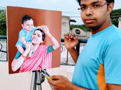 Mother Son painting Artist Partha Biswas