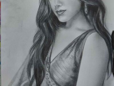 Hand-drawn pencil sketch portrait of a woman created from photograph by Kalakari