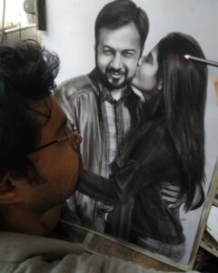 couple sketch art from photo. handmade sketch