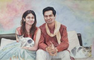 Family watercolor painting couple portrait