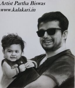 Father daughter charcoal drawing. Photo to sketch.