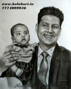 Father son realistic drawing. Hand drawn from photo.