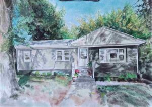house portrait from photo. Hand drawn by artist