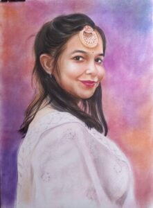 Realistic color pencil portrait drawing of a woman created from photograph by Kalakari