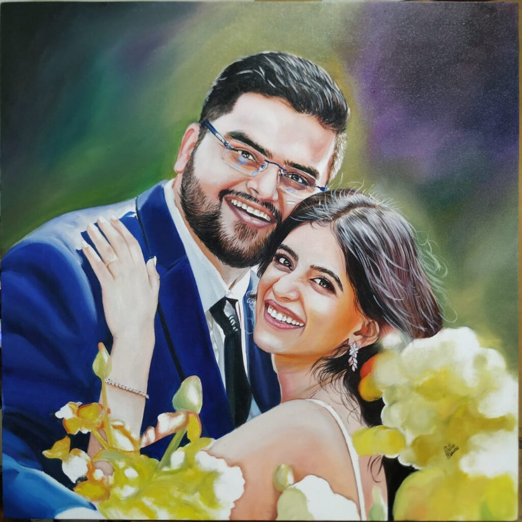Oil couple portrait painting created from photograph by Kalakari
