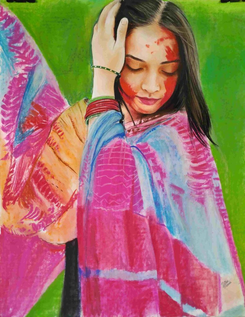 Handmade color pencil portrait drawing created from a photo