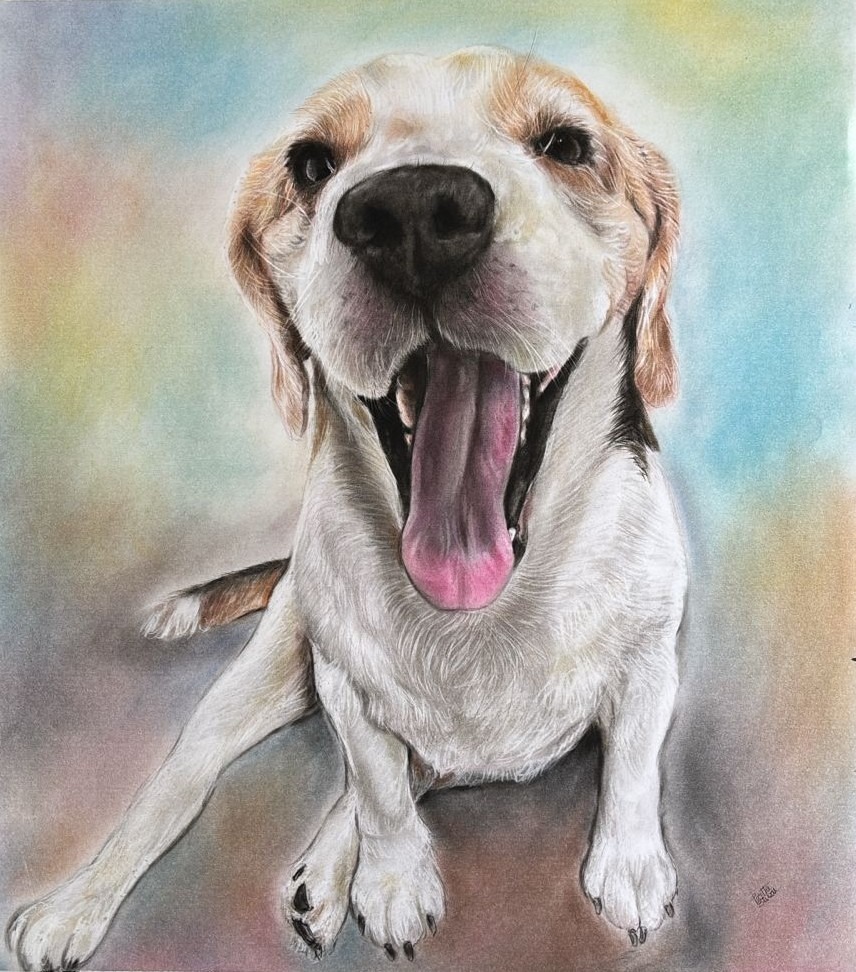 Handmade dog pet portrait painting created from a customer photo