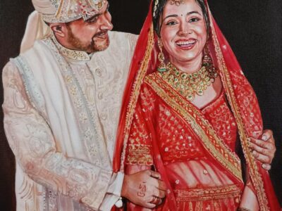 Handmade anniversary portrait painting gift for couples in India