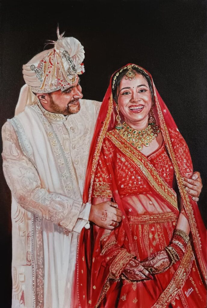 Handmade anniversary portrait painting gift for couples in India
