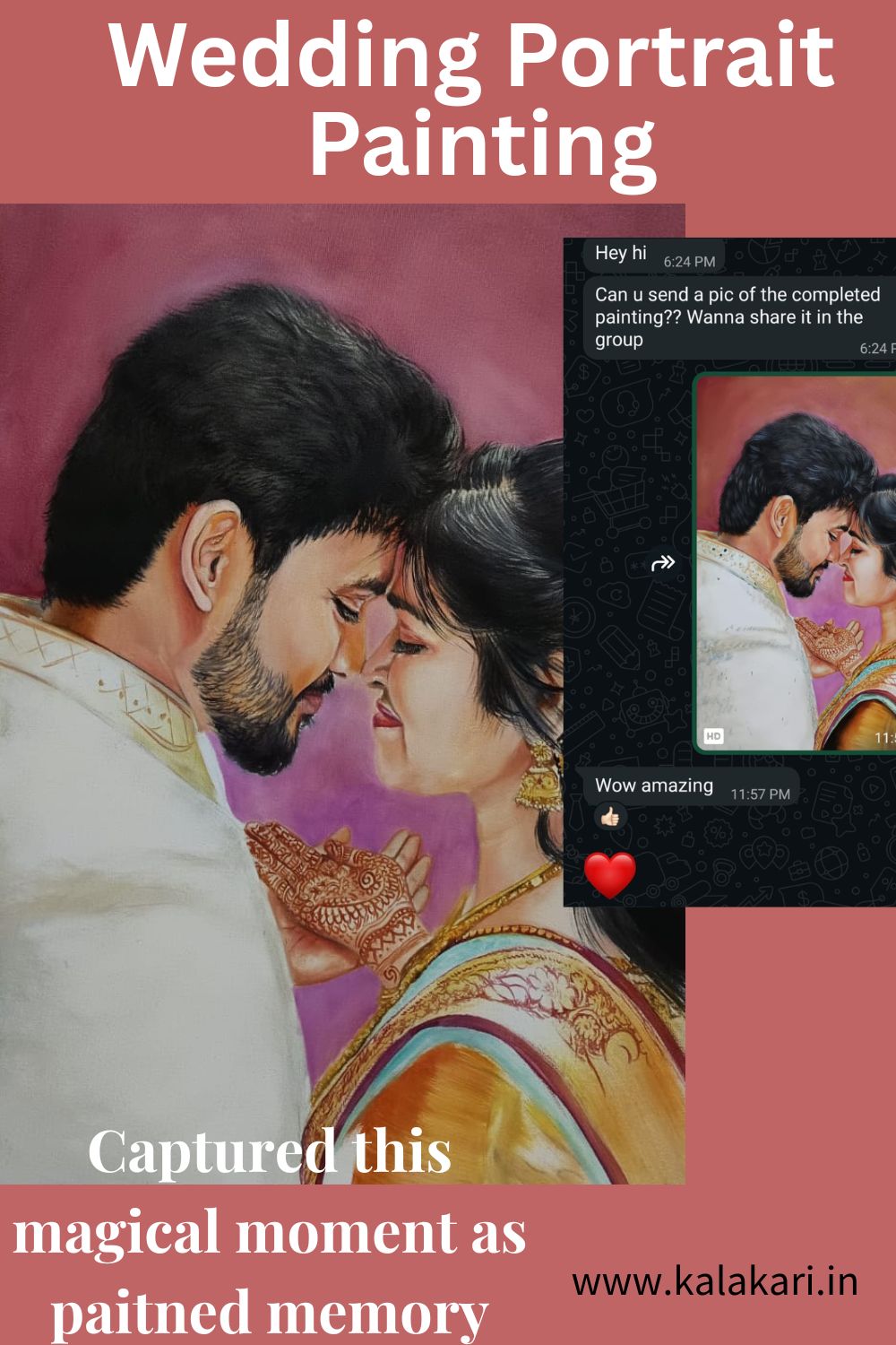 Personalized handmade anniversary portrait painting for couples
