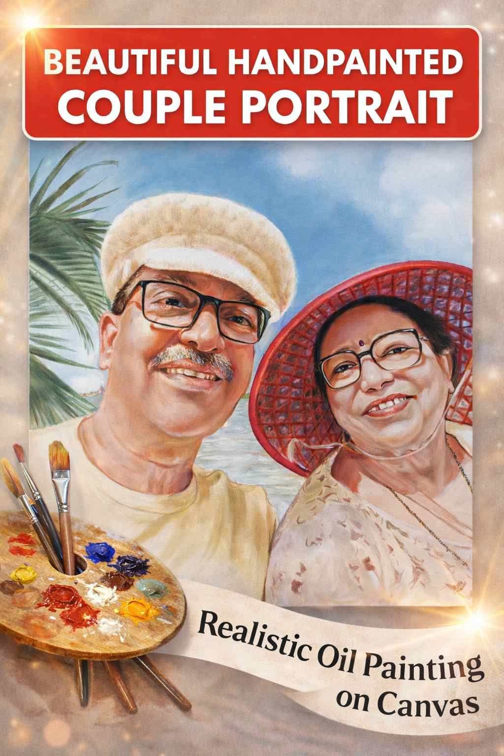 Handmade romantic oil painting portrait of a couple created from a photograph as a personalized gift