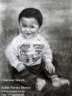 Baby charcoal sketch image at kalakari.in
