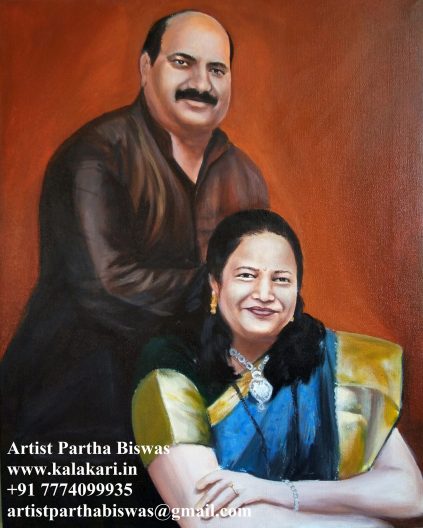 Acylic portrait painting of married couple