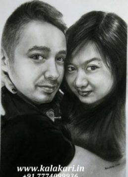 Charcoal portrait sketch of couple