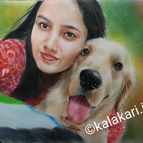 Dog drawing with girl