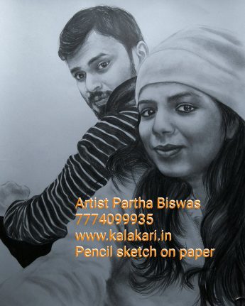 Couple graphite pencil sketch