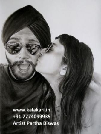 Photo to charcoal portrait painting by portrait artist in India