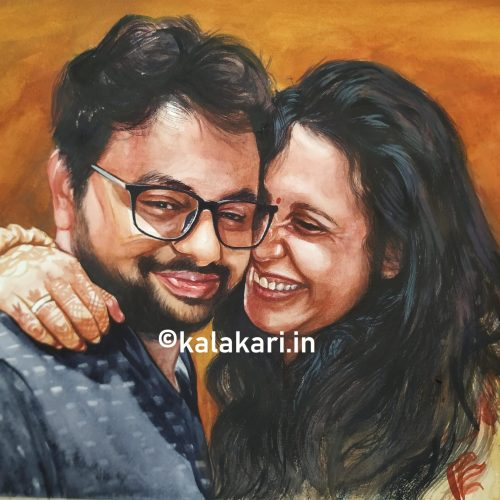 Watercolor painting couple portrait