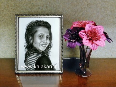 Charcoal portrait drawing of girl at kalakari.in