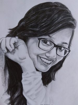 charcoal sketch of a beautiful girl with spects