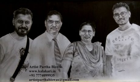 Four member family pencil sketch
