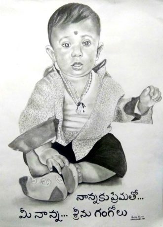 Pencil portrait of a cute baby boy