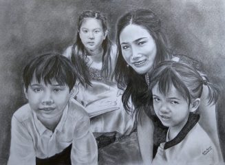 pencil sketch of children and family at kalakari.in