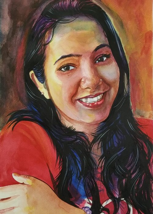 Custom watercolor portrait painting from photo by Indian artist